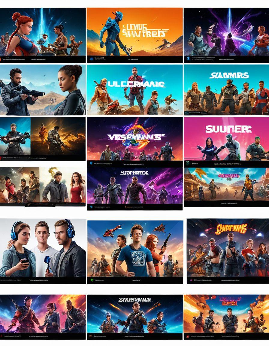 A dynamic scene showcasing various interactive entertainment formats, with a colorful split-screen displaying live broadcasts, gamers, and on-demand fun. Include a diverse group of people engaged in watching, streaming, and gaming, emphasizing excitement and connection. Utilize vibrant digital graphics to enhance the energy and creativity of the scene. super-realistic. vibrant colors. white background.